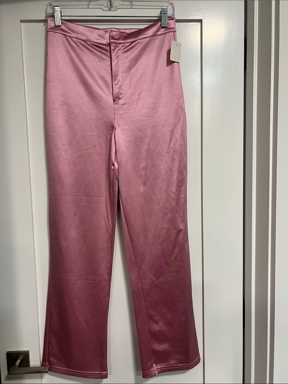 Pink stretch Satin-Look Straight Leg Pants
